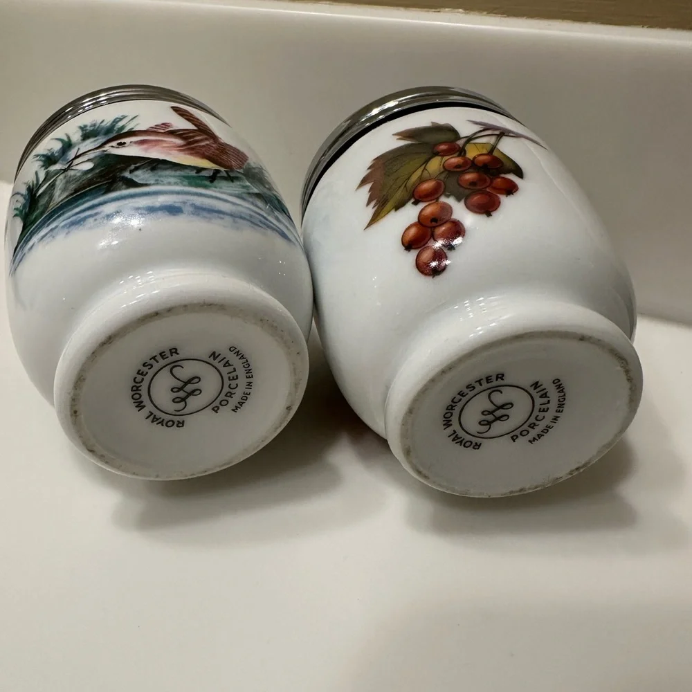 Royal Worcester Evesham porcelain egg coddlers with chrome lids 1970